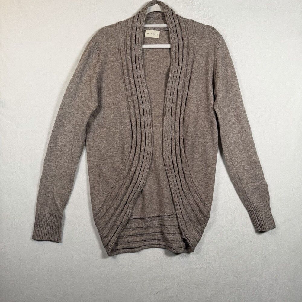 Dreamers Women’s XXL Light Brown Tan Open Front Knit Cardigan Cable Trim